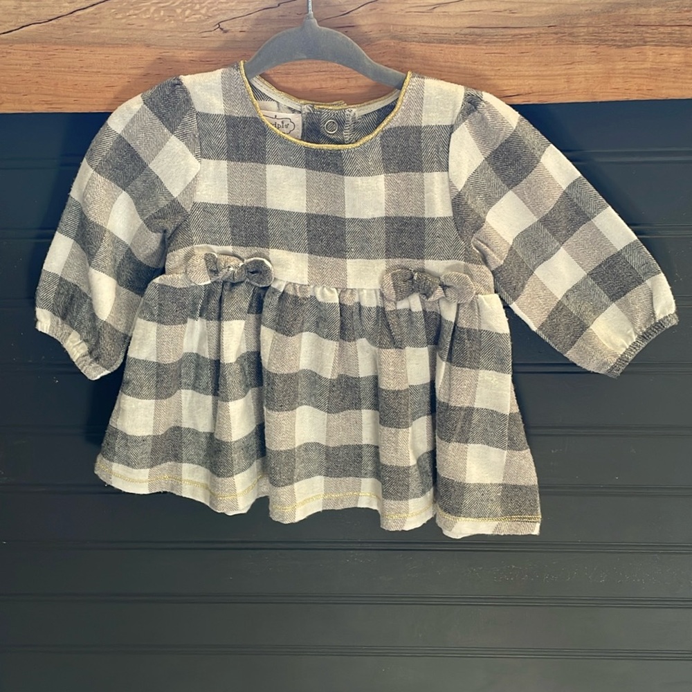 Mud Pie, Gray & White Plaid Dress, 0-3mo